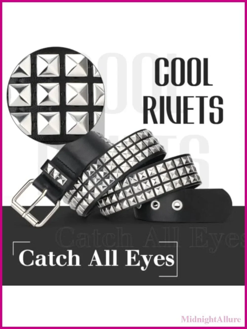 Studded Belt PU Leather Punk Rock Rivet Grommet Pyramid Studs Jeans Pants